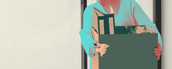 woman with a box of office items